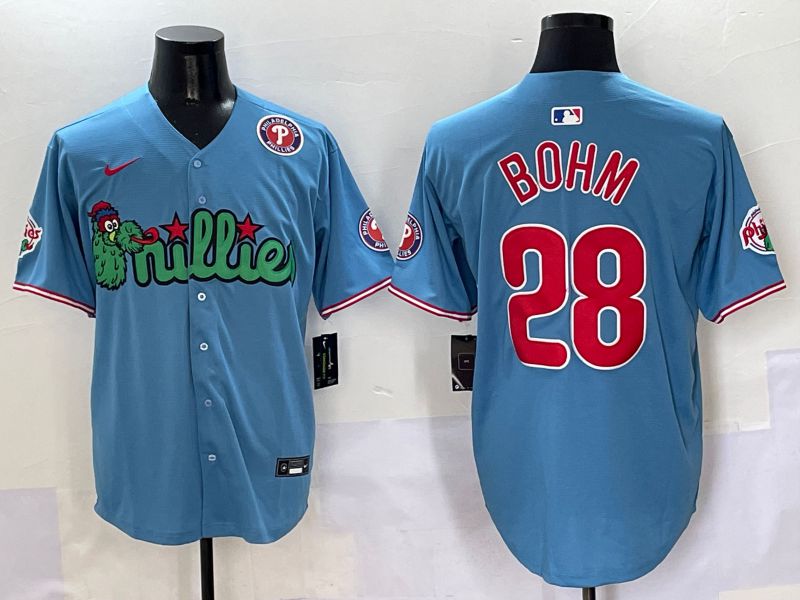 Men Philadelphia Phillies #28 Bohm Light Blue three generations Joint Name Nike 2025 MLB Jersey style 6